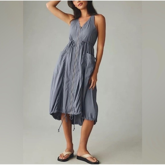 Daily Practice by Anthropologie Dresses & Skirts - Daily Practice by Anthropologie Blue Free Fall Zip Front Bungee Hem Dress Large